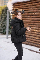 Black Short Cotton Down Jacket Womens Loose Winter Fit