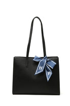 Black Solid PU Briefcase with Letter Print Scarf Front view