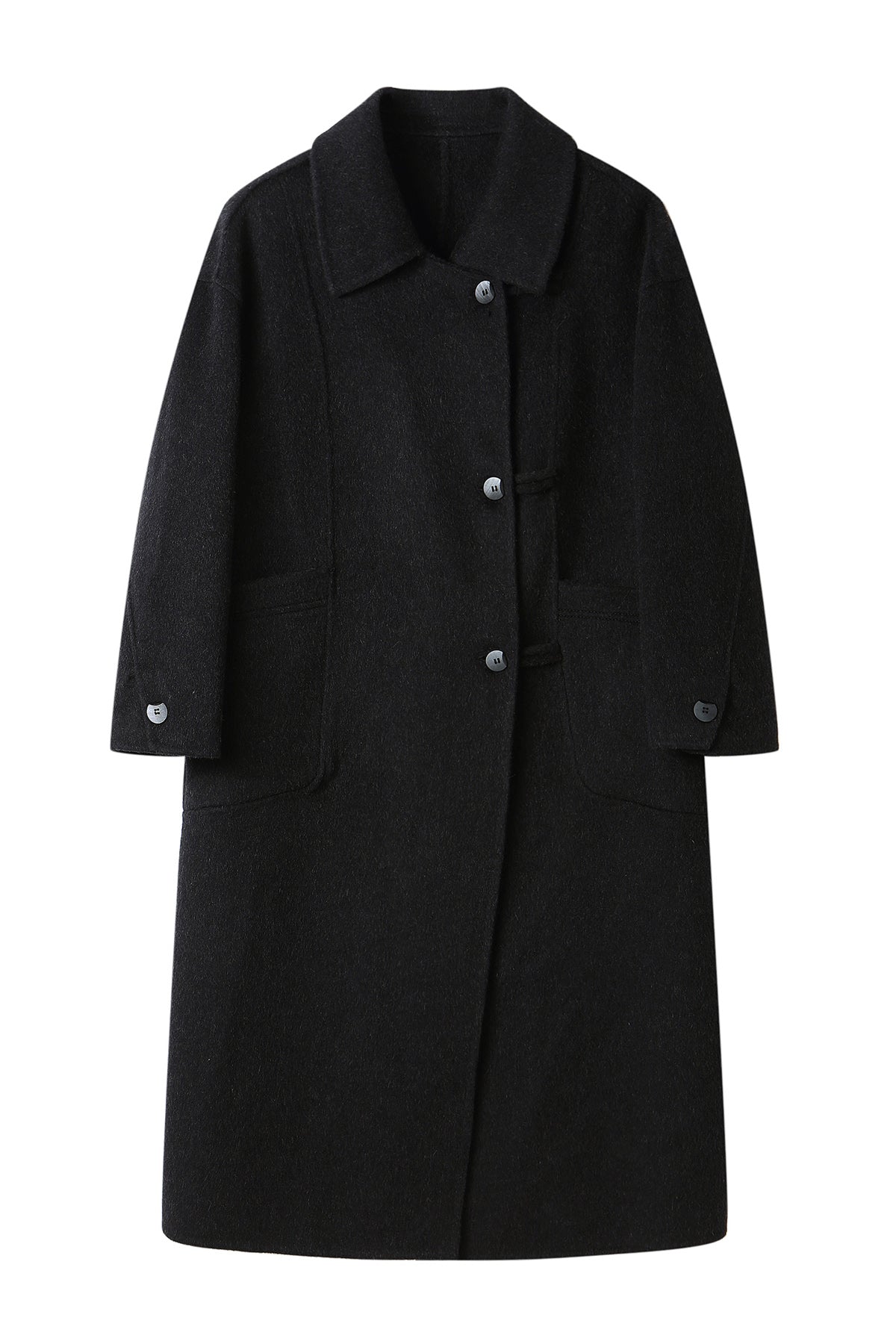 Black Wool Blend Coat Single Breasted Minimalist Womens Winter Fashion