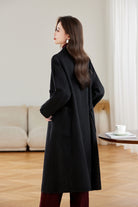 Black Wool Blend Coat Single Breasted Timeless Womens Winter Outerwear