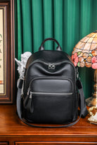 Black Zippered PU Backpack