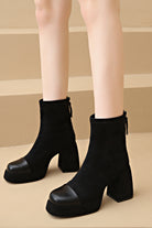 Black superfine suede ankle boots with leather toe for women 