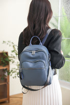 Blue PU Backpack with Zipper