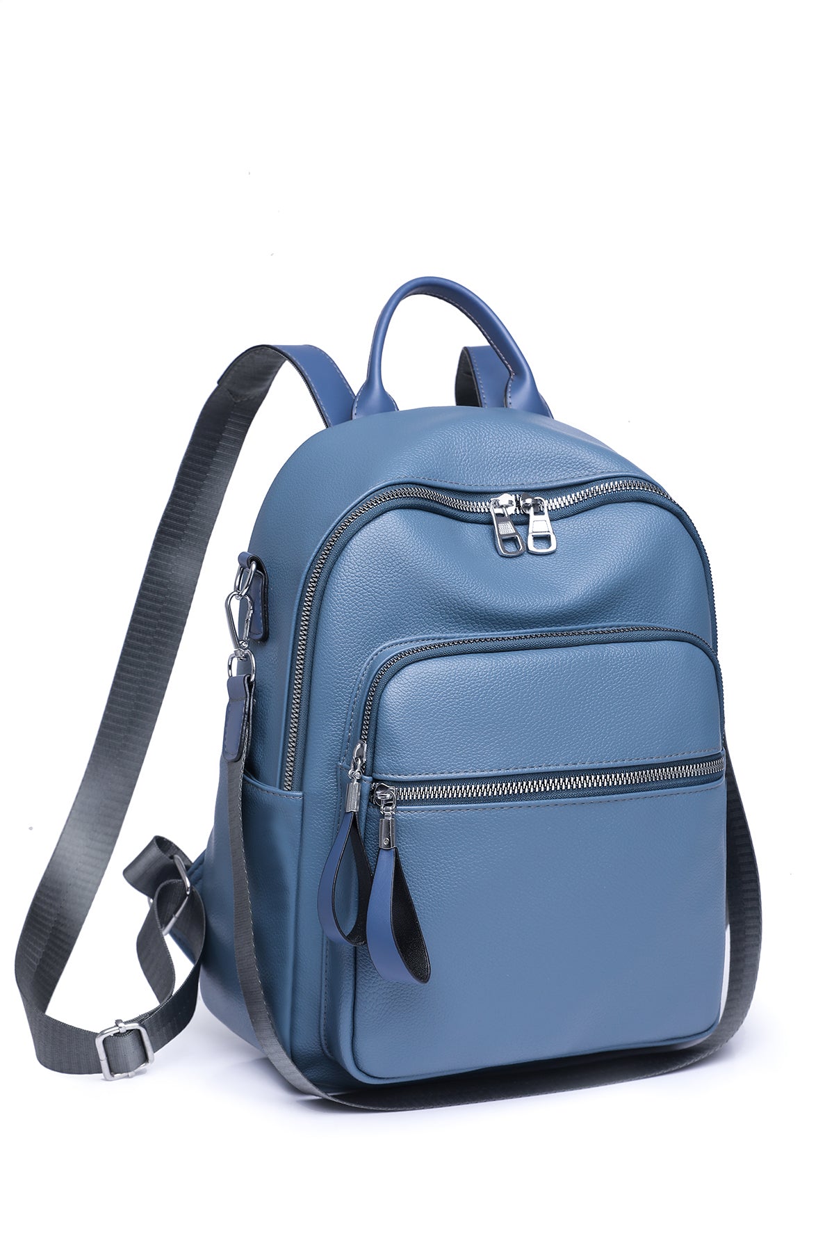 Blue Zippered Backpack side view