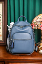 Blue Zippered PU Backpack