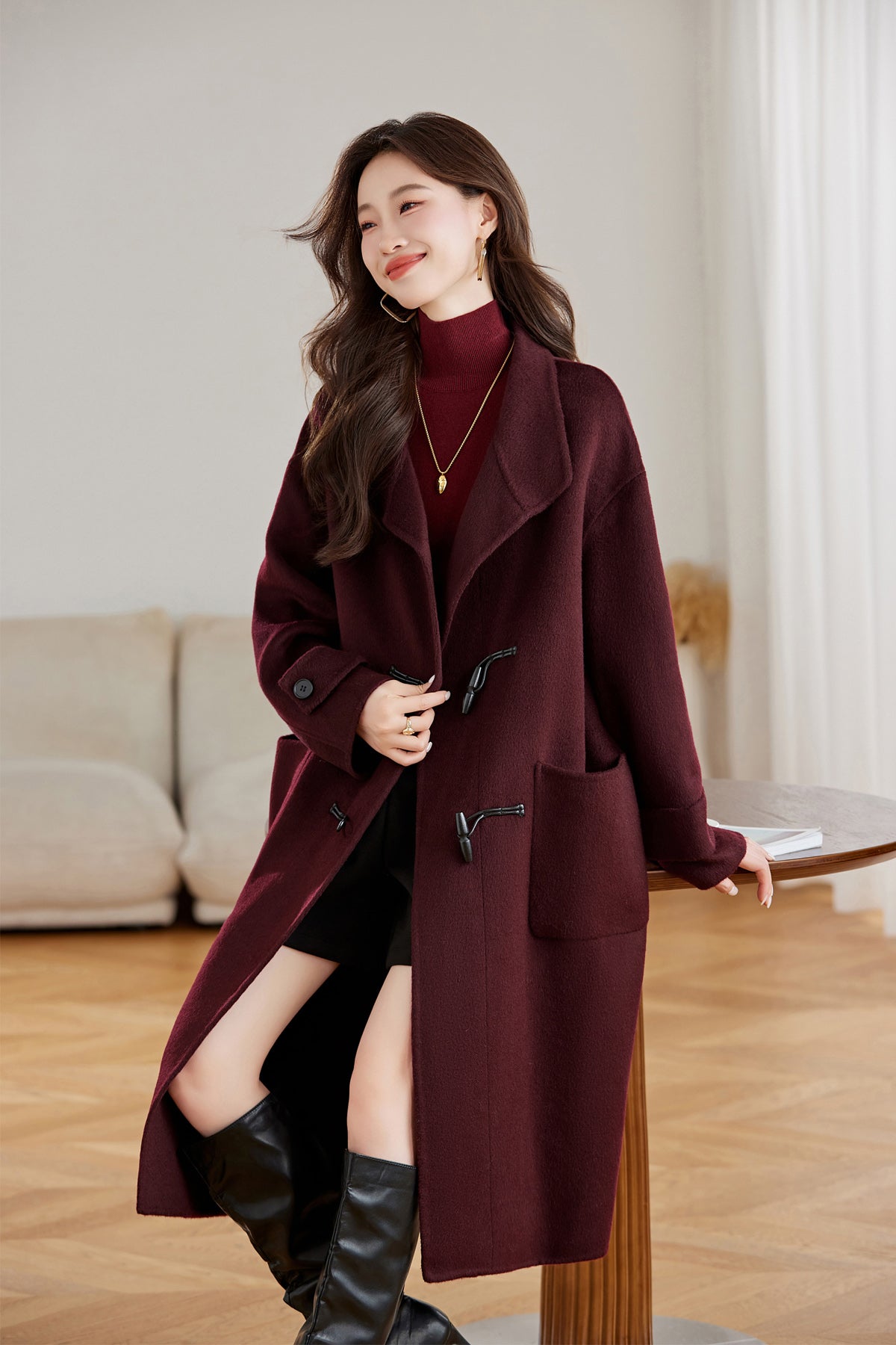 Bold Red Statement Button Wool Coat for Women Elegant Winter Fashion