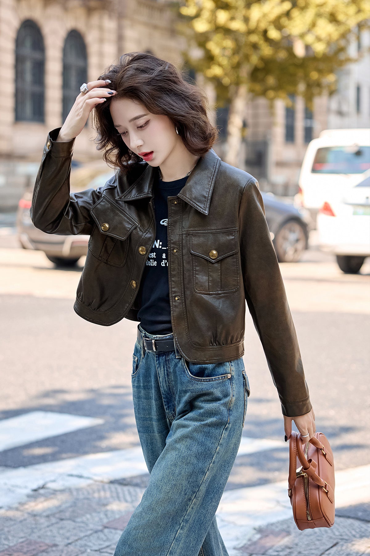 Elegant lapel washed leather jacket MX1101 – Macghee