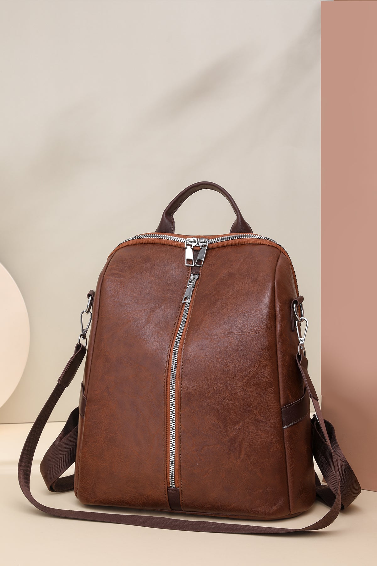 Brown PU Work Backpack for Women