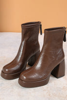 Brown Platform Ankle Boots in Glossy Leather for Casual Style