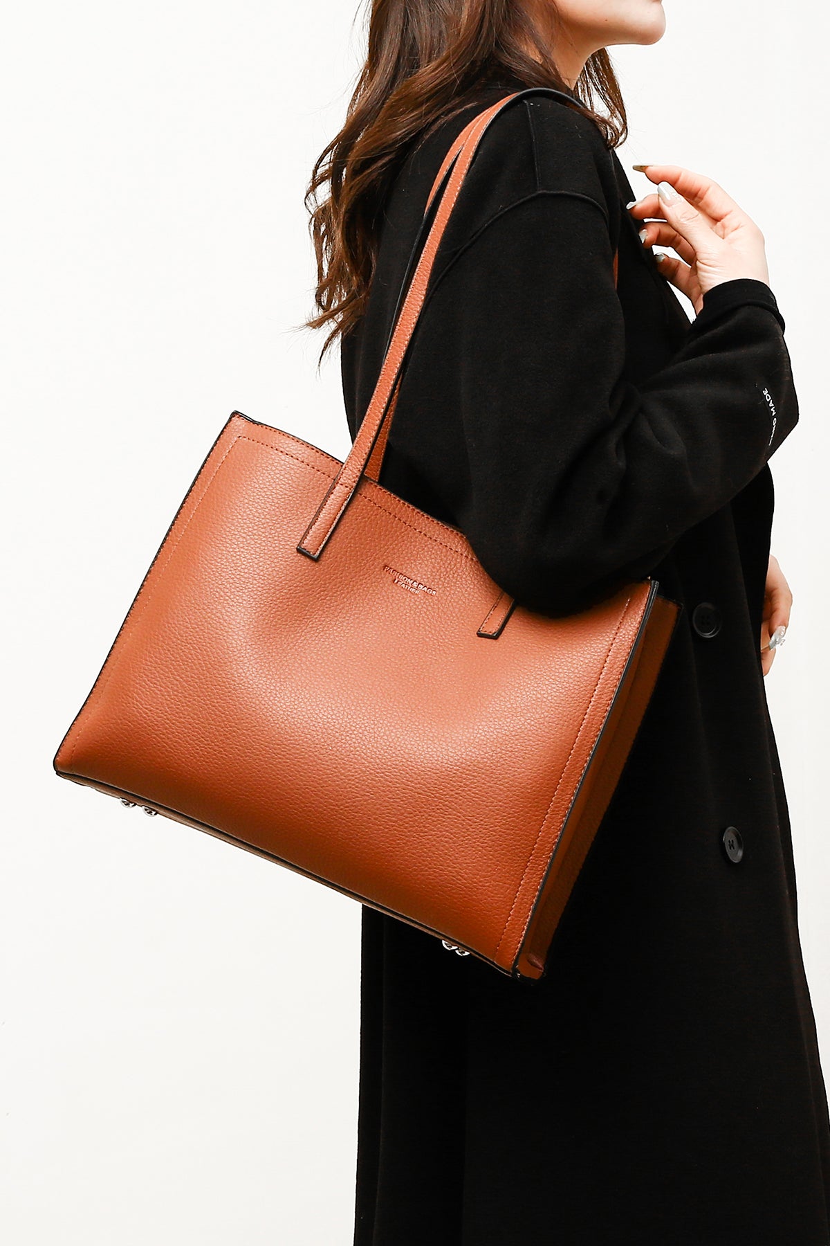 Brown Solid PU Briefcase with Letter Print Scarf