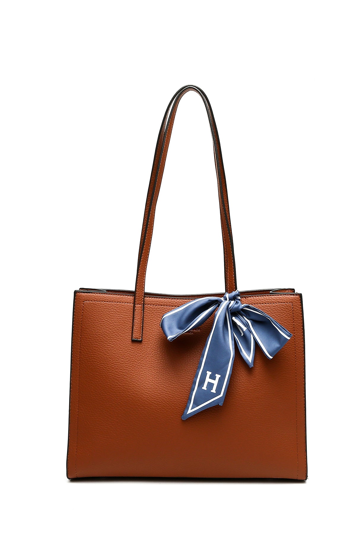 Brown Solid PU Briefcase with Letter Print Scarf Front view