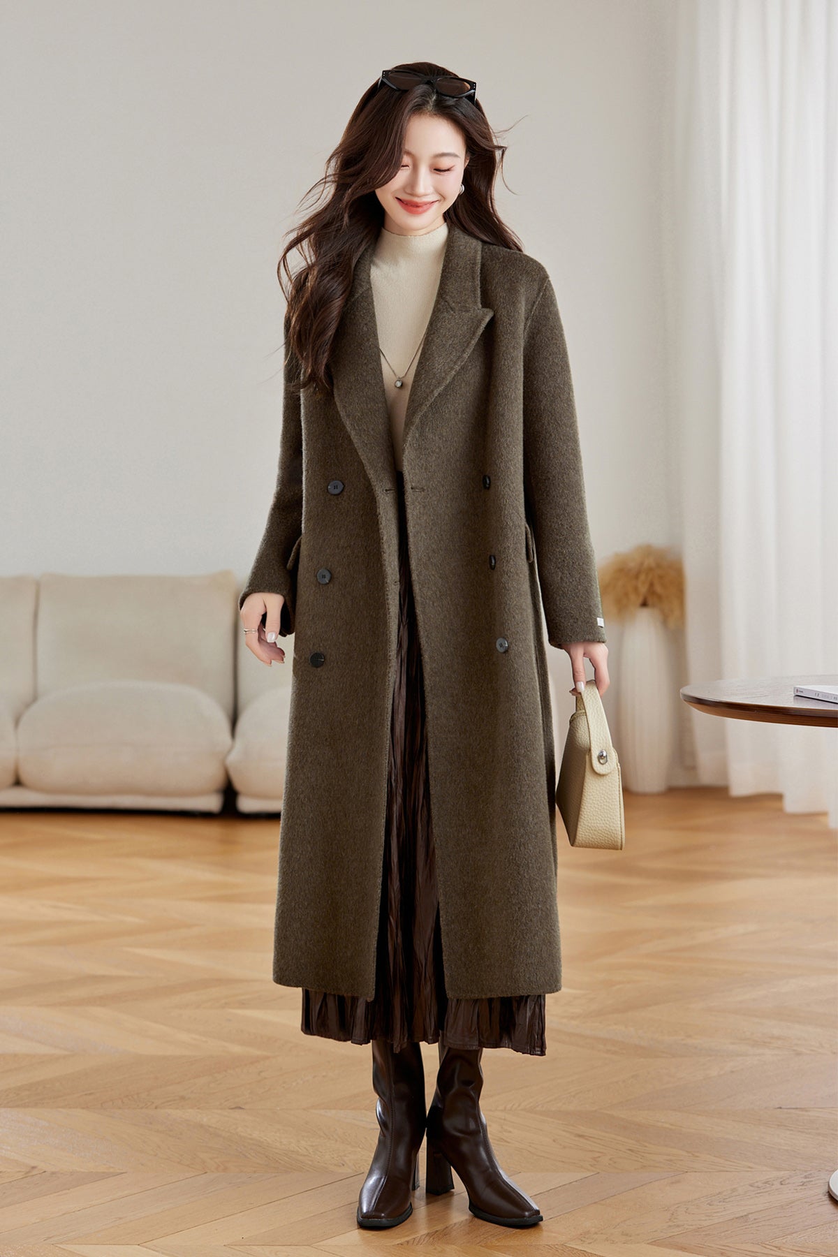 Brown Women's Uptown Long Wool Coat Classic and Comfortable Winter Outerwear