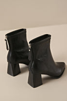 Chic Black Leather Low Heel Ankle Boots 