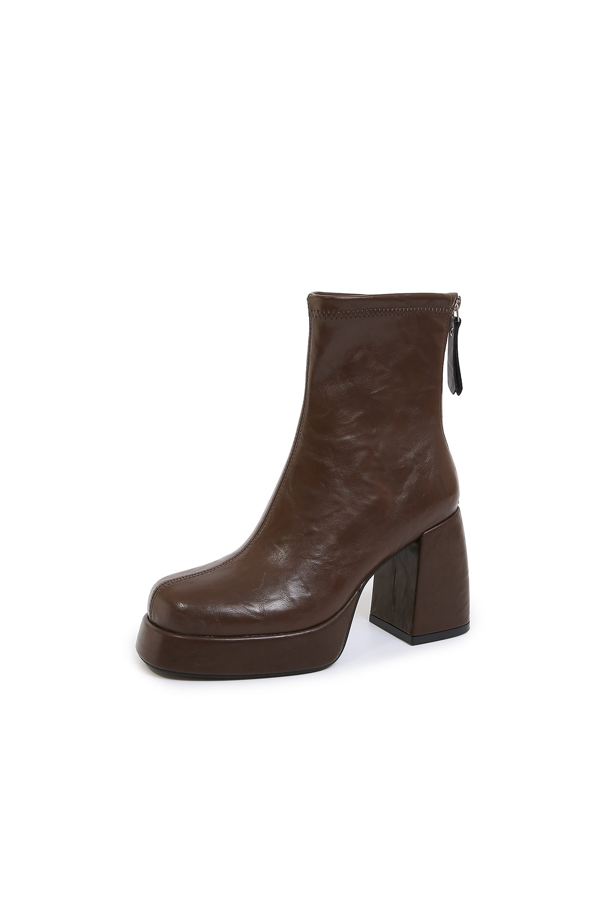 Chic Brown Platform Ankle Boots in Shiny Leather for Daily Wear