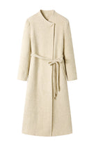 Chic White Mid Length Wool Coat Cozy Womens Winter Outerwear