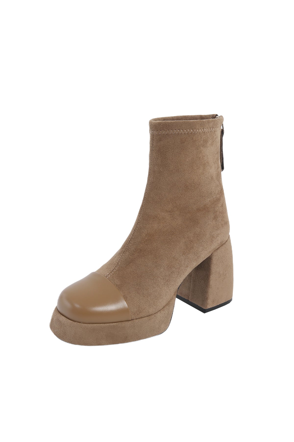 Chic beige suede ankle boots with stylish leather toe