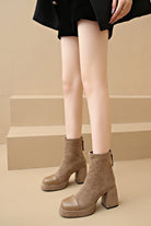 Chic beige superfine suede ankle boots with leather toe