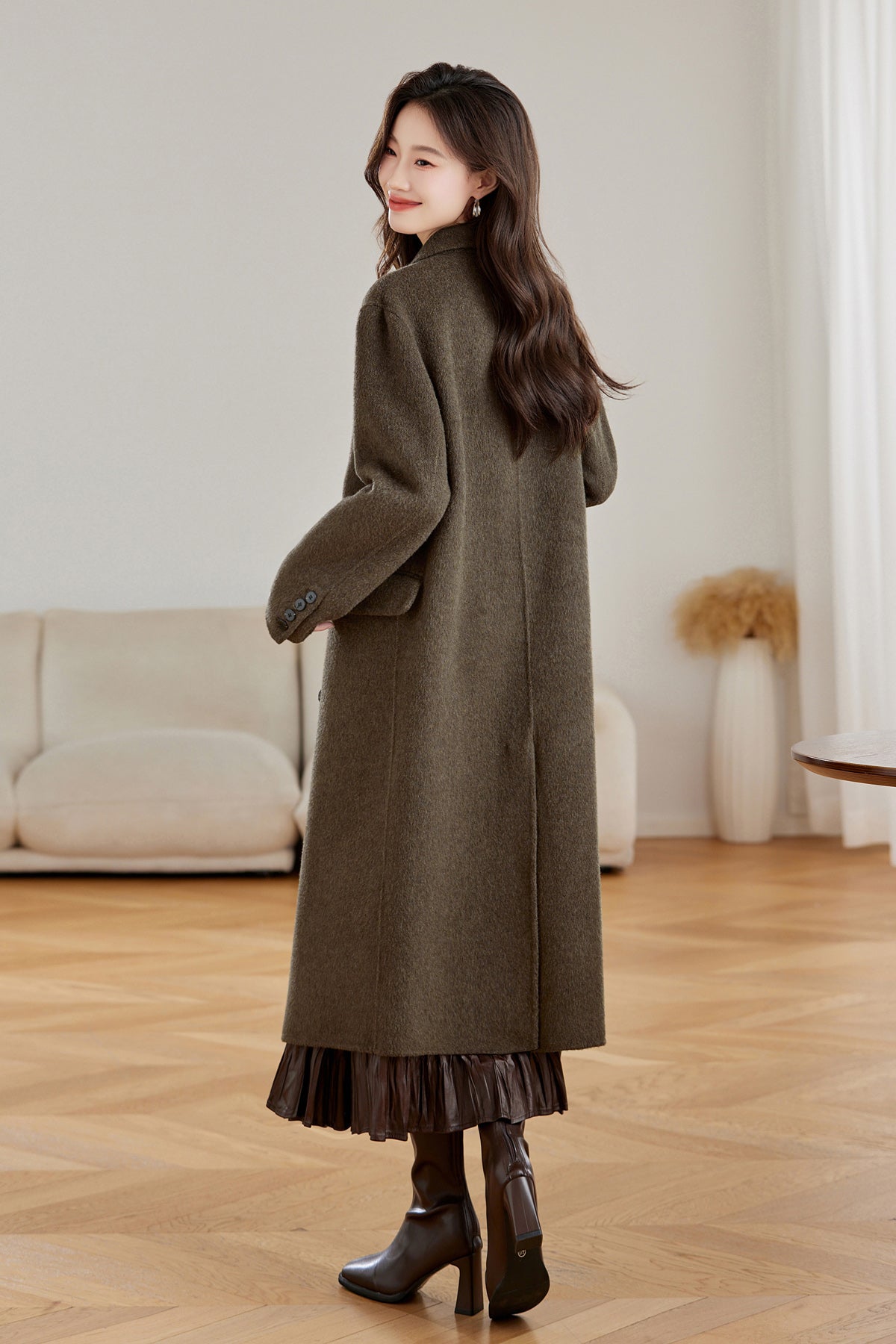 Classic Brown Women's Uptown Long Wool Coat Warm and Stylish Winter Wear