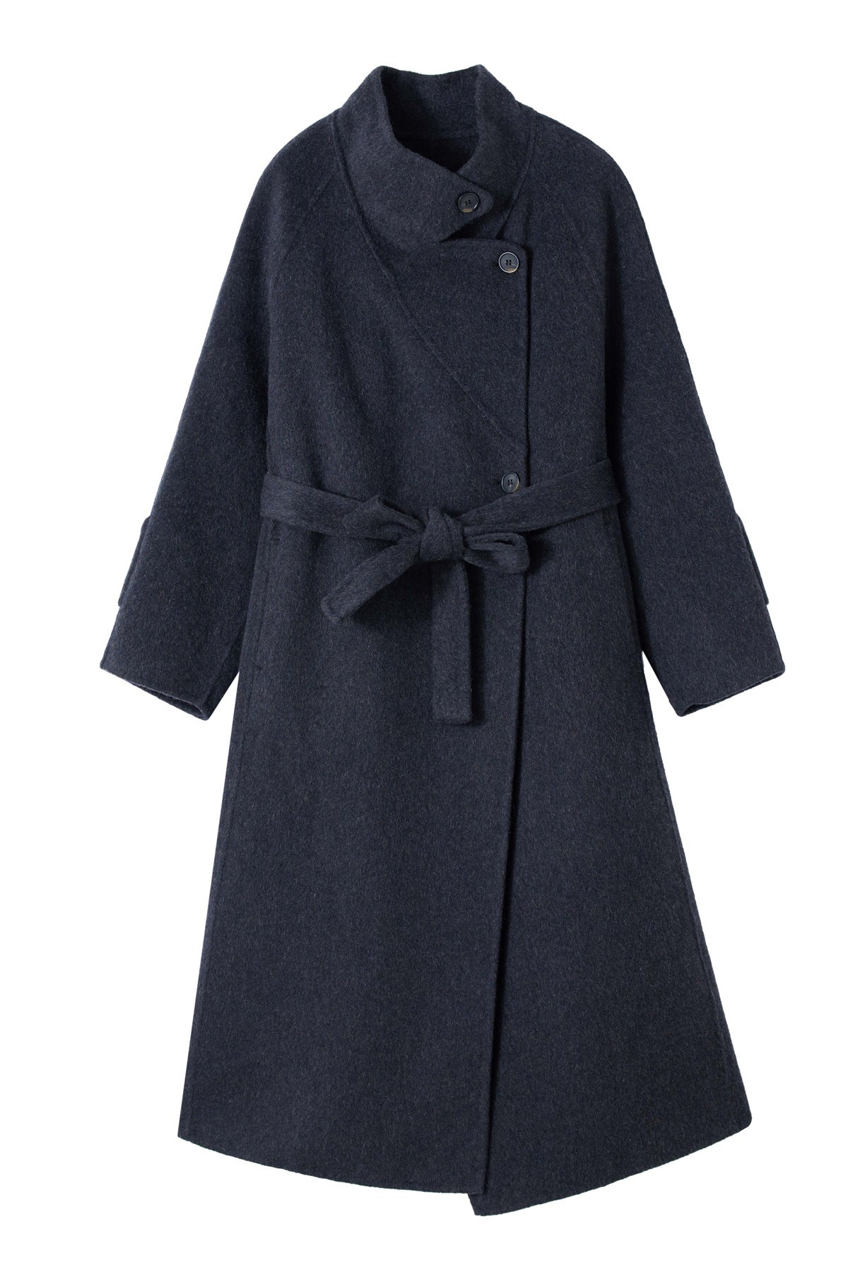 Classic Navy Handmade Wool Coat Womens Long Winter Overcoat