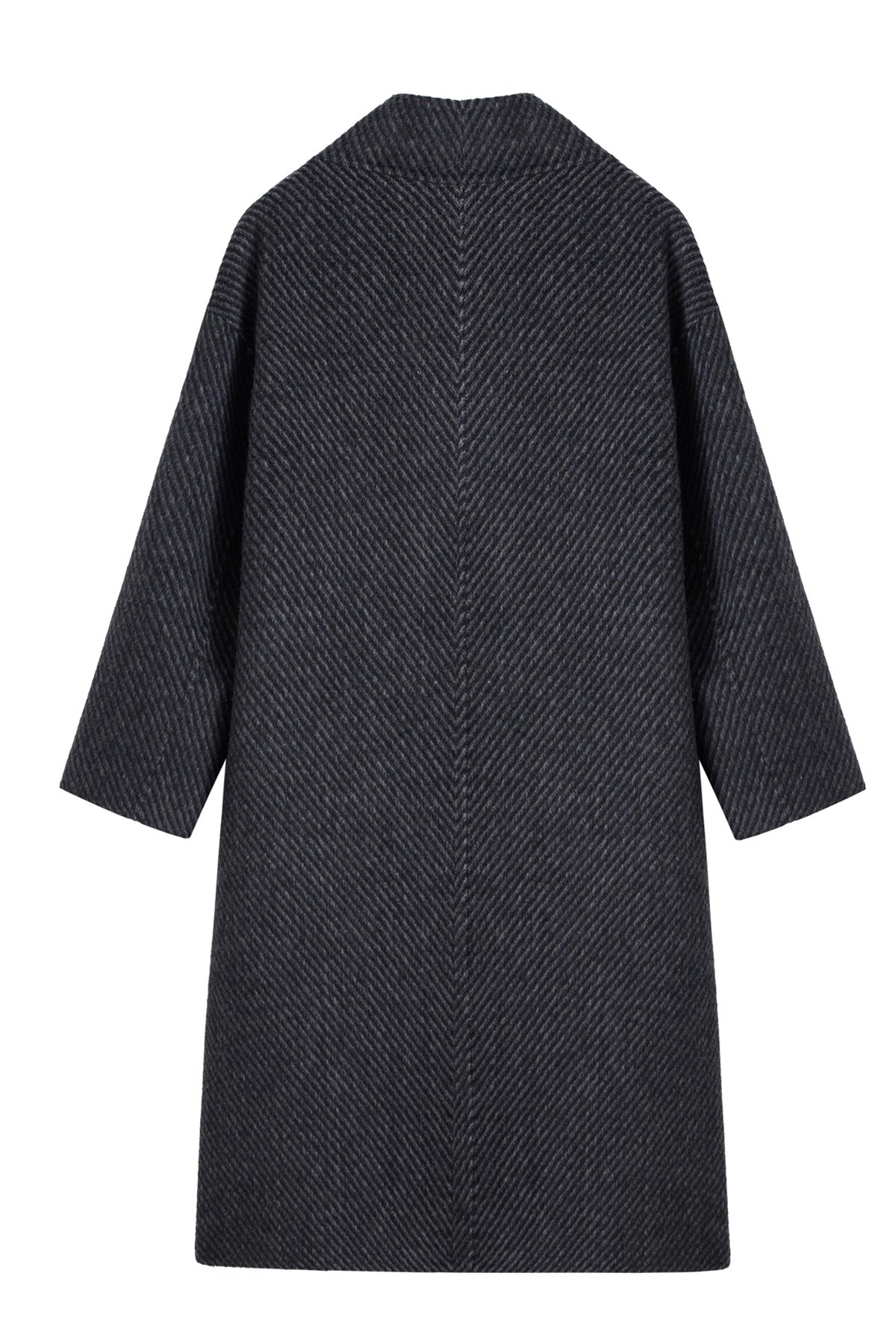 Classic Navy Loose Twill Wool Coat Womens Double Faced Winter Overcoat