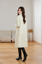 Classic White Single Breasted Wool Blend Coat Womens Winter Elegance