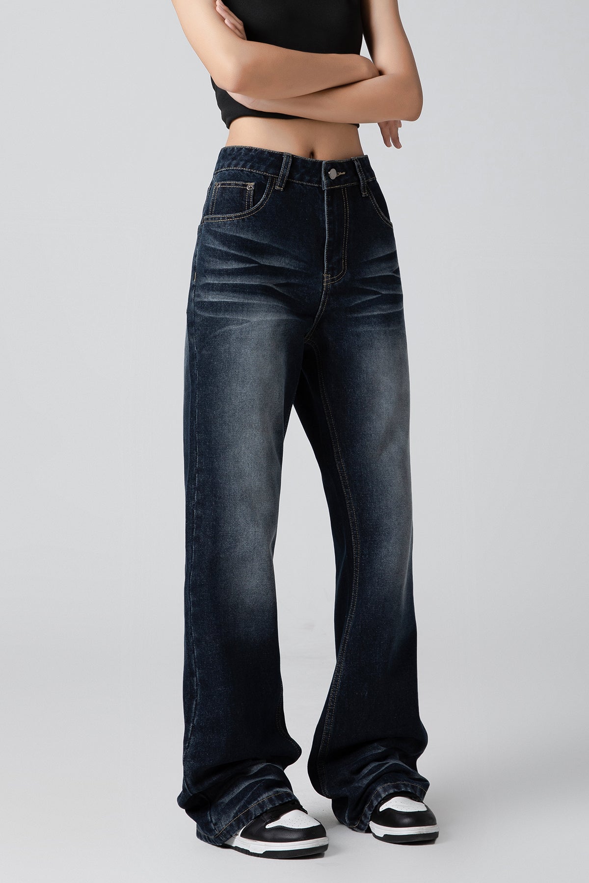 Cool Women’s Pleated Straight-Leg Bootcut Jeans - Loose Fit Denim - S-XL - Macghee