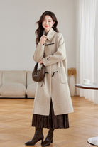 Cozy Oatmeal Women's Statement Button Wool Coat Stylish and Warm for Winter