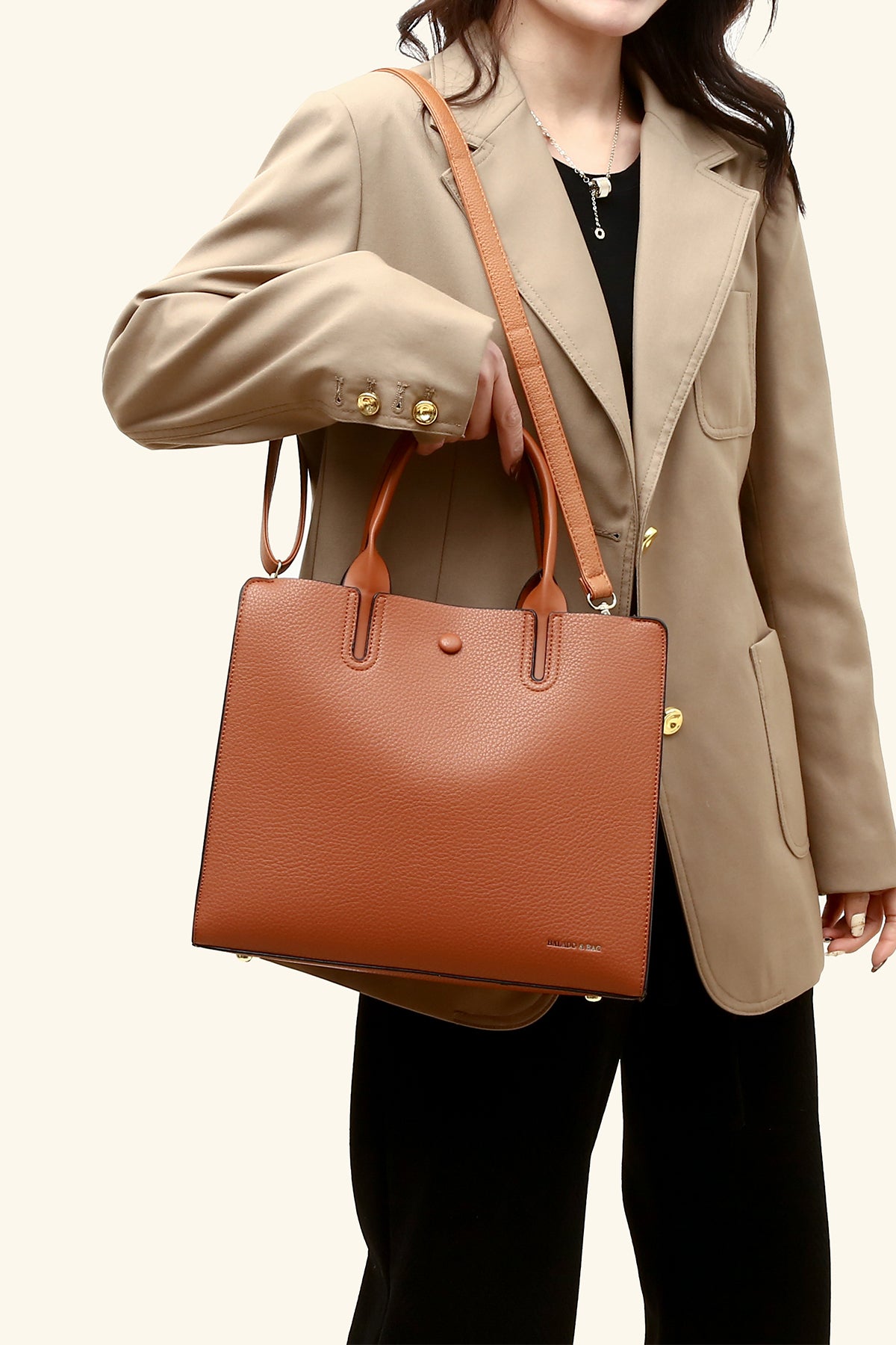 Dark Brown PU Briefcase Solid Color Lychee Pattern Perfect for Work