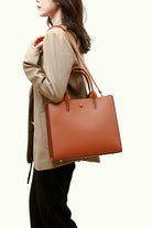 Dark Brown Solid Color PU Briefcase Stylish and Spacious