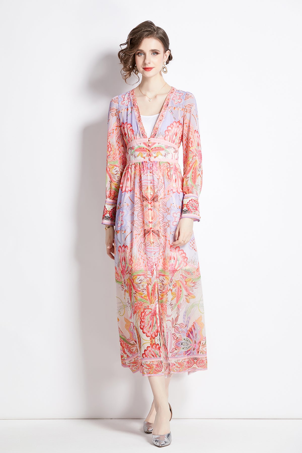 Dusty-Rose-Bohemian-Maxi-Dress-2025-Lightweight-Chiffon-Long-Sleeve-Dress-with-Embroidery,-Festival-Ready-&-Tropical-Vacation-Outfit