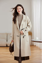 Elegant Oatmeal Statement Button Wool Coat for Women Cozy Winter Fashion