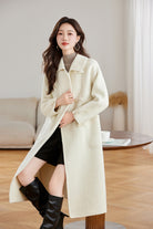 Elegant Single Breasted Wool Blend Coat in White Warm and Chic Winter Style