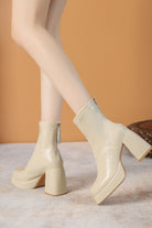 Elegant White Leather Platform Ankle Boots for Fall