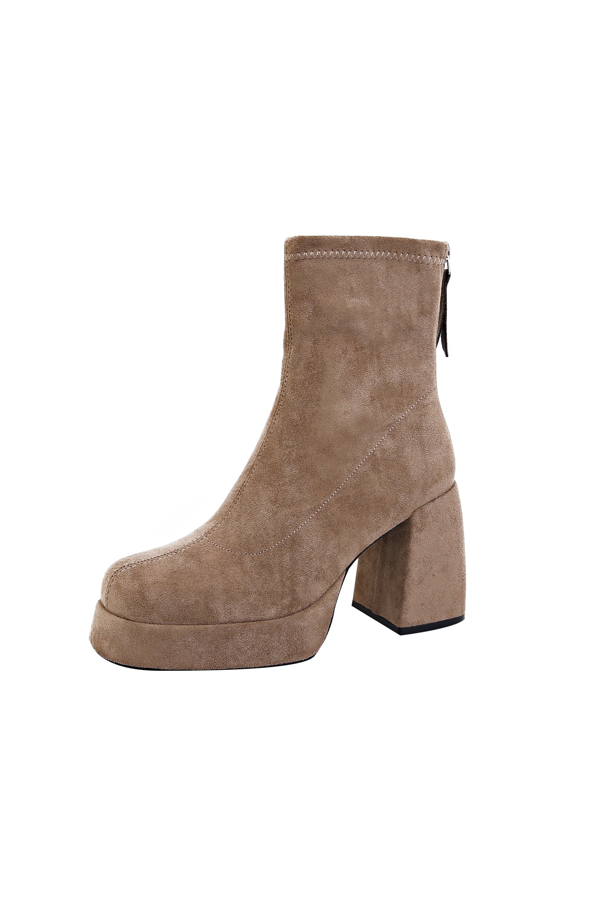 Elegant beige ultra-fine suede ankle boots with low heel 