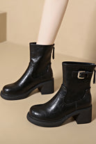 Elegant black faux leather low heel boots for women