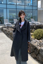 Fashionable Loose Twill Double Faced Wool Coat in Navy Stylish Winter Outerwear