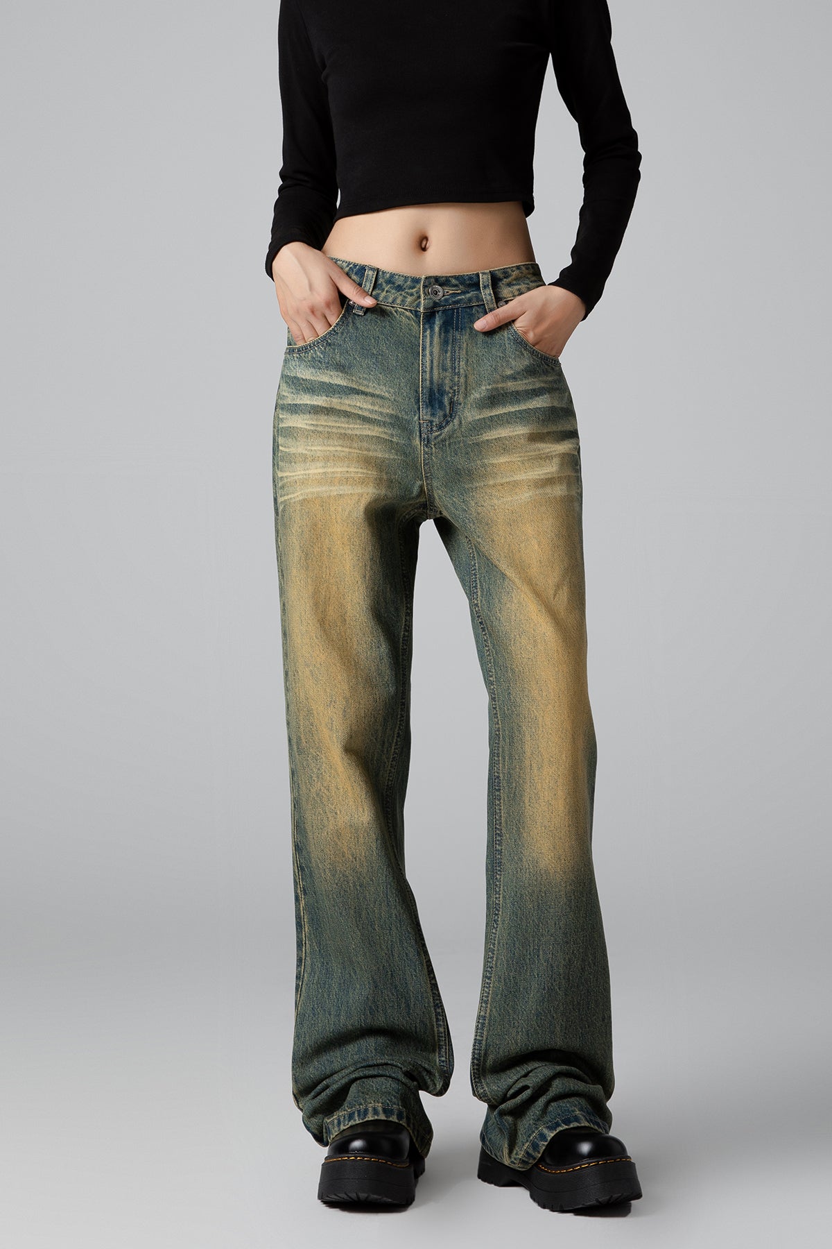 High Rise Vintage Washed Wide Leg Jeans for Women - Straight Leg Style - S-XL - Macghee