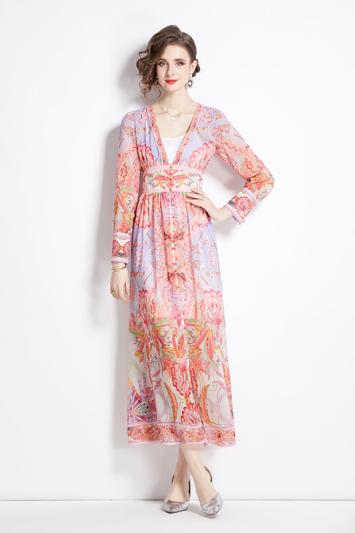 Hot-Pink-Bohemian-Party-Dress-2025-Off-Shoulder-Ruffle-Trim-Dress-with-Side-Slit,-Coachella-Festival-&-Date-Night-Outfit