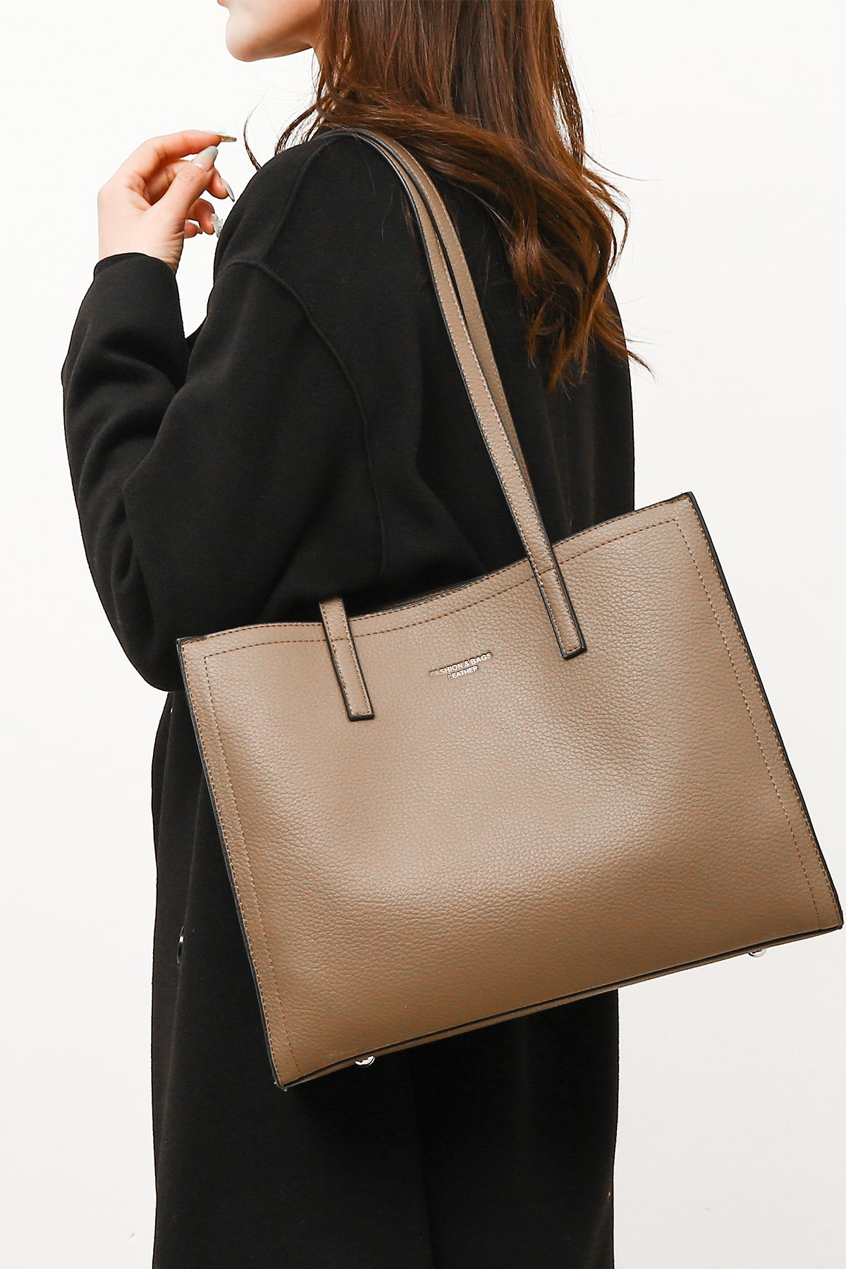 Khaki Solid PU Briefcase with Letter Print Scarf