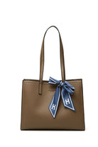 Khaki Solid PU Briefcase with Letter Print Scarf Front view