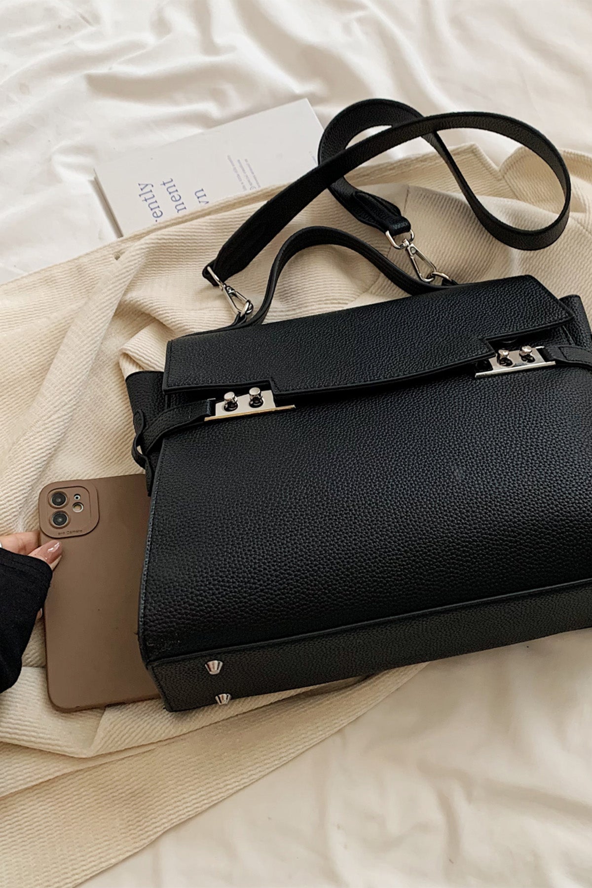 Macghee Black Designer Briefcase for Women Size Comparison