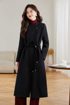 Minimalist Black Wool Coat Mid Length Elegant Womens Winter Fashion