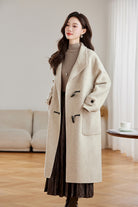 Oatmeal Statement Button Wool Coat Women's Timeless Winter Outerwear