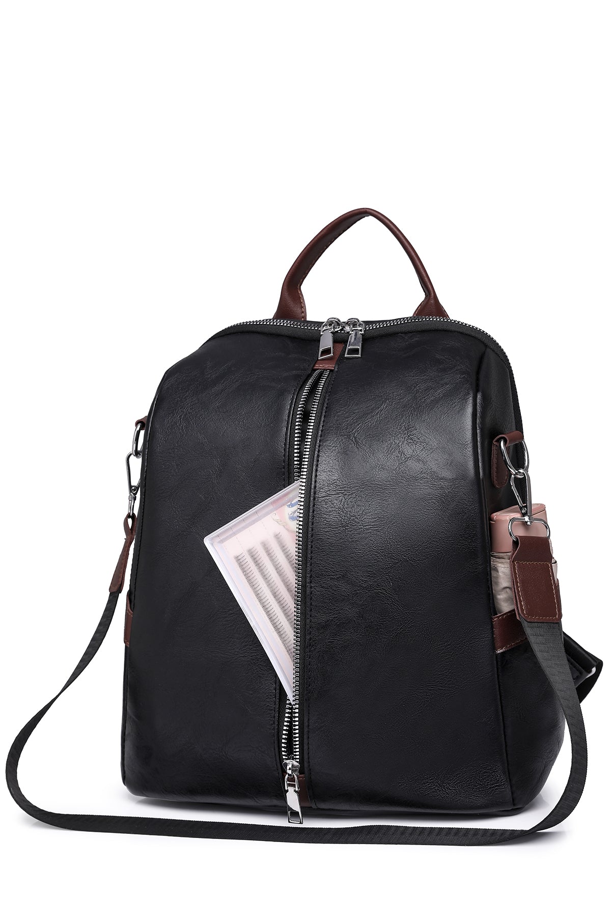 PU Backpack Black for Women Front View