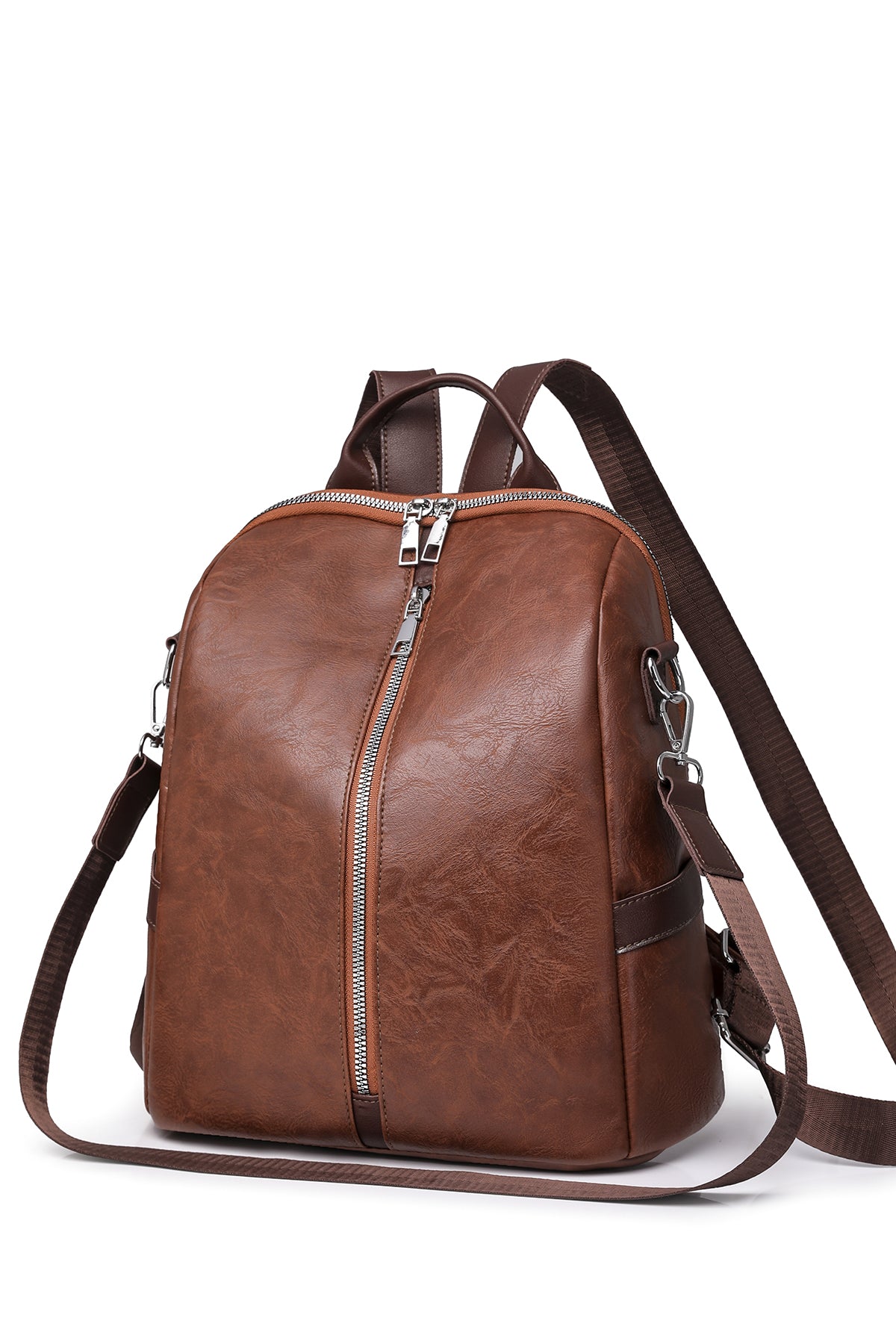 PU Backpack Brown for Women Side Display