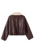 Red Faux Fur Collar Leather Bomber Jacket back view