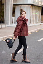 Red Stand Collar Cotton Down Jacket Womens Winter Short Coat