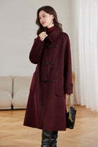 Red Women's Statement Button Wool Coat Classic and Chic Winter Style 