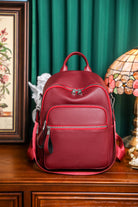 Red Zippered PU Backpack