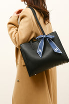 Solid PU Briefcase with Letter Print Scarf Black